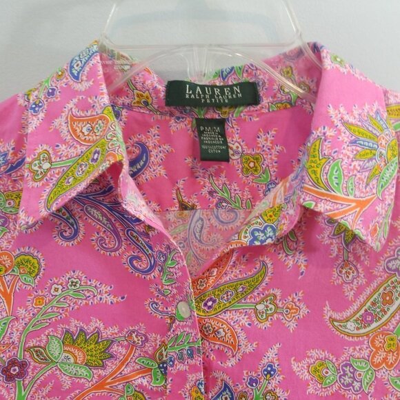 Ralph Lauren Paisley Floral Bright Button Down PM Petite Medium - Picture 2 of 6